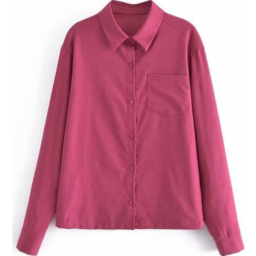 2021 Women Fashion With Pocket Single Breasted Solid Shirt Long Sleeves Lapel Neck Vintage Female Blouse Chic Tops haut femme