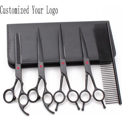 5Pcs 7 inch 19.5cm Customize Logo Clippers for Dogs Grooming-for-dog Cutting Shears Thinning Scissors Professional Pets Shears