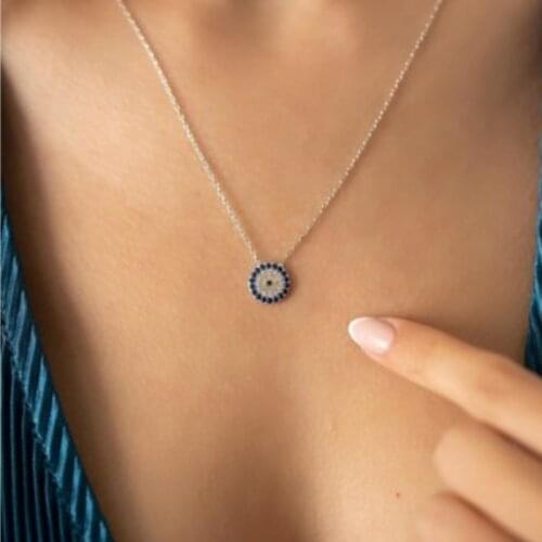 925 Sterling Silver Necklace Jewelry Chain Evil Eye Bead Around Neck Model Rose Plated Silver Pendant