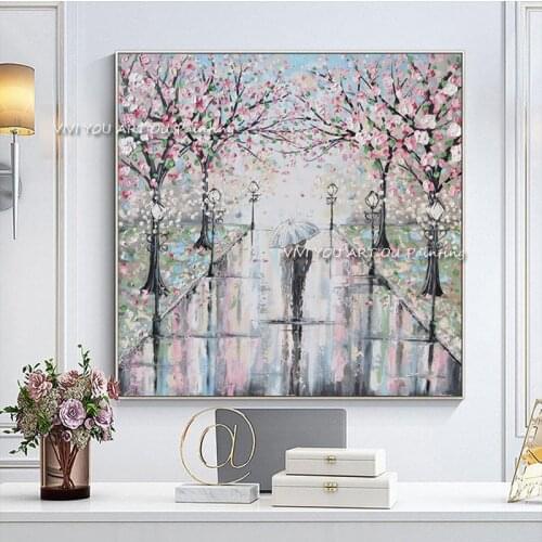 Abstract Pink Trees Oil Painting 100% Handmade On Canvas Beautiful Plant Wall Art Painting Picture Bedroom Home Decoration