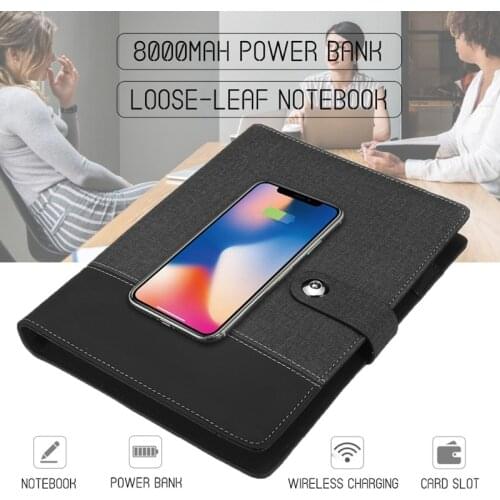 Business Note Book Multi Functional A5 Power Book 8000 MAh Power Bank Qi Wireless Charging Note Book Binder Spiral Diary Planner