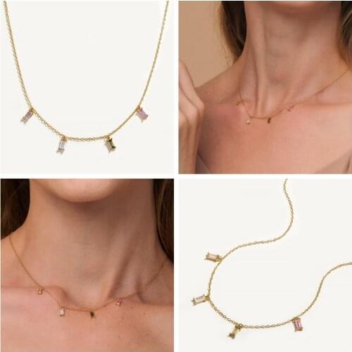 BOAKO 925 Sterling Silver Necklace Jewelry For Women 2020 Rainbow Bee Chain Cadena Plata Fashion Choker Diamond #8.5