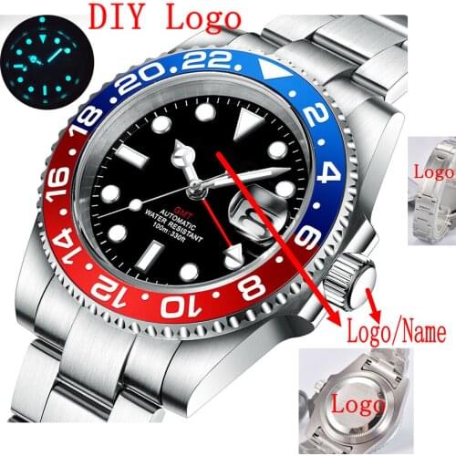 New Luxury Men Mechanical Wristwatch Luminous Stainless Steel GMT Watch Top Brand Sapphire Glass 10Bar Male Clock Reloj Hombre