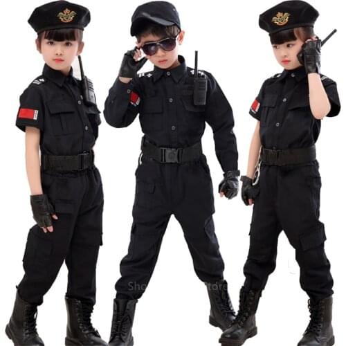 Children Traffic Special Police Halloween Carnival Party Performance Policemen Uniform Kids Army Boys Cosplay Costumes 110-160CM