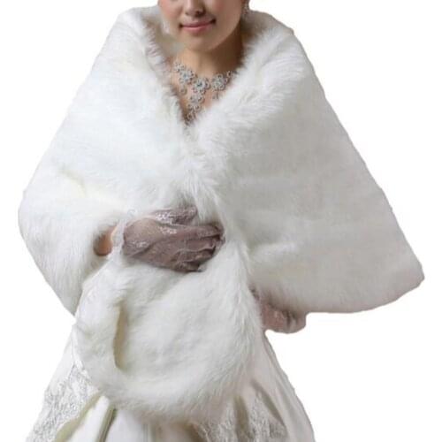 Cinda Bridal Ivory Long Faux Fur Bolero Shawl Shrug One Size