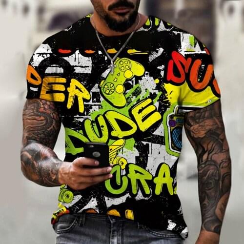 Game Handle Graffiti Street Trend Printing T-shirt Full Body 3d Printing Fashion Top Fun Abstract Shape Letter Tshirt Tees Tops