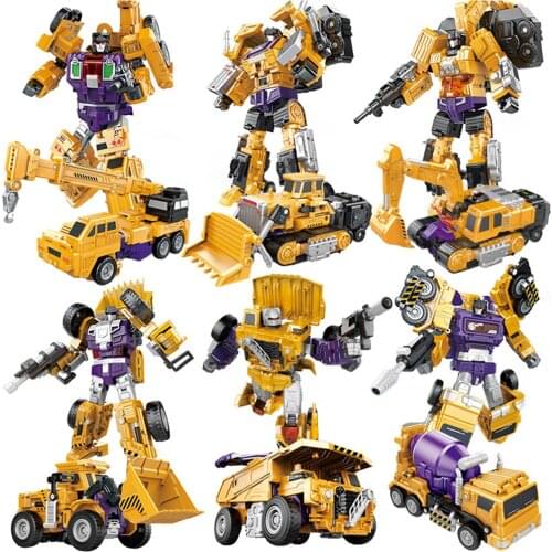 Deformation Car Toy Powerful Engineering Vehicle Series 6 in 1 Plastic Robot Puzzle Early Education Model for Children