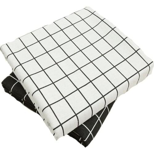 Classic Zakka Black & White Check Square Printed Cotton Linen Fabric 50x70cm For DIY Sewing Pillow Home Decoration