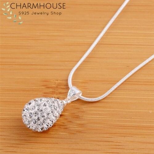 Collier Femme Sterling Silver Necklaces For Women Waterdrop Crystal Pendant & Necklace Chain Choker Wedding Bridal Jewelry Gifts