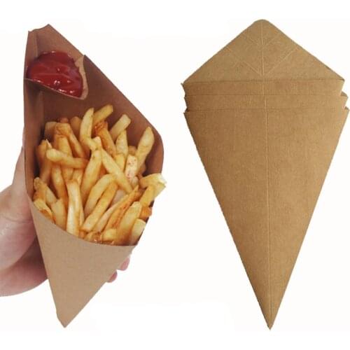 Kraft Paper Box Fries Box Cone Shape Bag Disposable Box Creative French Fries Box Waterproof Anti-Oil Food Grade Package