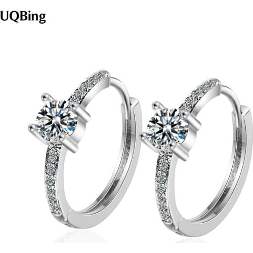 Cricle Round Crystal Zircon Clip Earrings For Female 925 Sterling Silver Engagement Jewelry