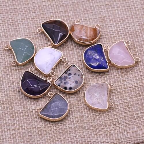 Natural Stone Pendant Lapis lazuli Turquoises Fan shape Crystal for Jewelry Making DIY Necklace Earring Gift 17x18mm