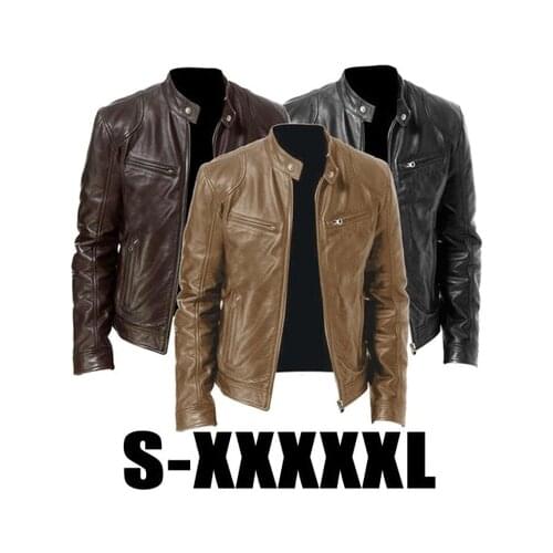 Men Leather Jacket Coat Retro Motorcycle Autumn Winter Warm Bomber Jacket Male Zipper Stand Collar Slim Fit Sportswear Outfit