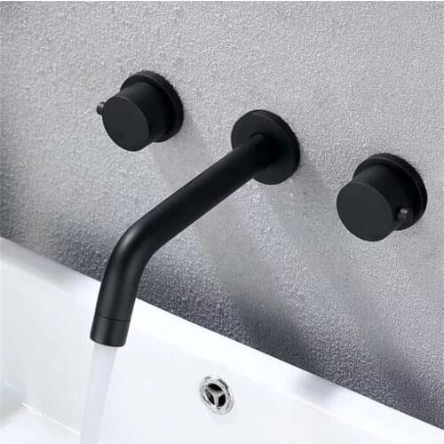 Matte Black Bathroom Faucet-Double Handle Wall Mount Brass Basin Mixer and Rough-in Valve Included Top quality
