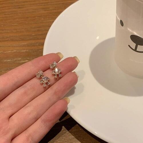 Cute Zircon Rhinestone Little Bear Earrings for Women Korean New Trendy Cartoon Stud Earrings Female Elegant Simplicity Ear Stud