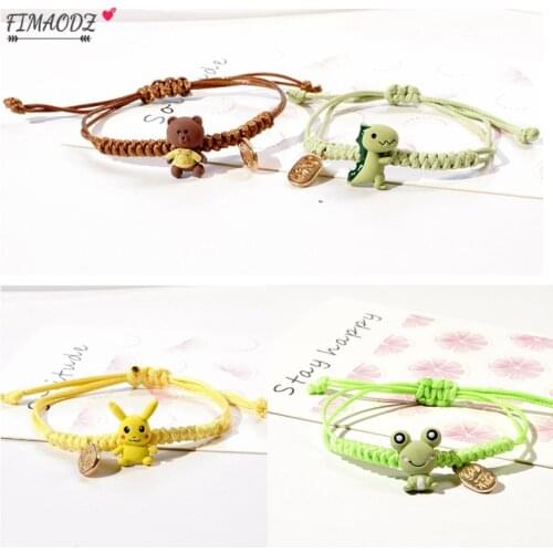 FIMAODZ Cute Cartoon Couple Bracelet Rabbit Bear Totoro Frog Pig Flower Korean Fashion Bracelets for Girls Women Friendship Gift