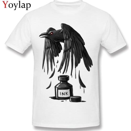 Retro Style Mens T Shirt Cotton Tops & Tees Fashion Summer Fall Short Sleeve Crew Neck Cartoon Animal Print Clothing Ink Raven