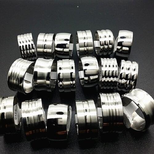 Wholesale 50PCs/lot mixed styles mens wide 12mm stainless steel top simple classical fashion rings large size for male