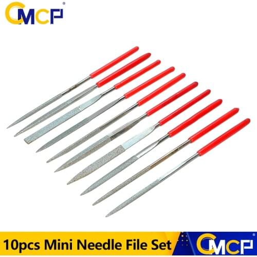 CMCP 10pcs Mini Needle File Set Diamond Coated 3x140mm 5x180mm For Ceramic Glass Stone Wood Craft Tool