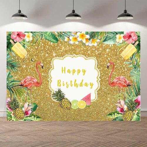 NeoBack Summer Tropical Hawaii Flamingo Birthday Backdrop Party Background Floral Golden Photocall Decoration Celebration Banner