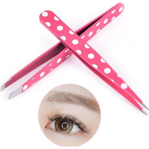 2Pcs/Set Women Pro Red Dots Stainless Steel Hair Removal Eyebrow Tweezer Eye Brow Clips Beauty Makeup Tools