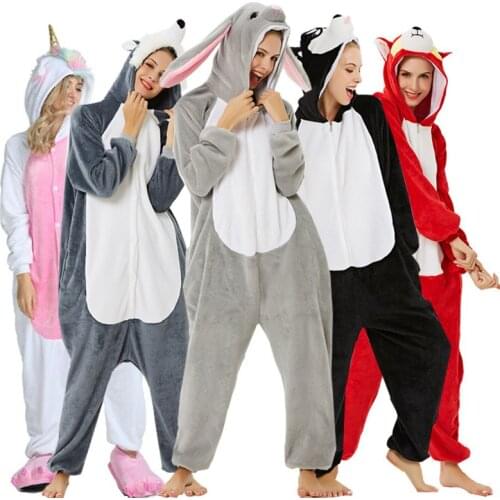 Unisex Adults Animal Pajamas Cartoon Sleepwear Winter Warm Thicken Kigurumi Unicorn Pajamas Sets Cartoon Flannel Hooded Costume