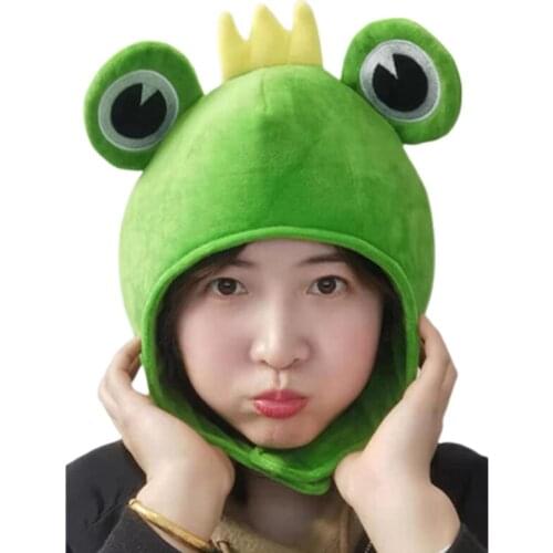 Cartoon Big Frog Eyes Crown Plush Hat Funny Animal 3D Stuffed Toys Headgear Warm Earflap Cap Cosplay Costume Party Dress Up C6UD