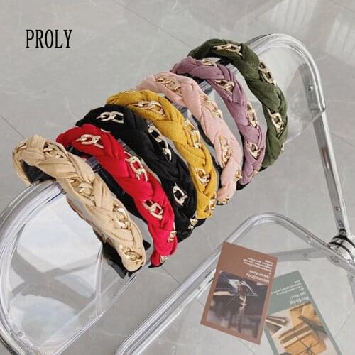 PROLY New Fashion Women Hairband Cross Knot Braid Headband Non-slip Teeth Turban Alloy Chain Suede Headwear Hair Accessories