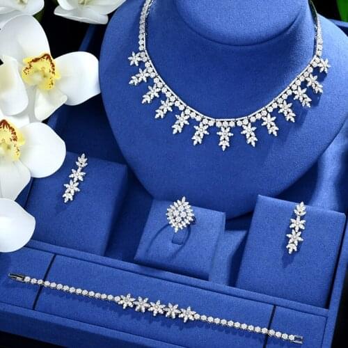 Be 8 Luxury Dubai Jewelry Sets Elegant Clear Zirconia Leaf Design Bridal Set Necklace Earring Bracelet Dress Accessories S494