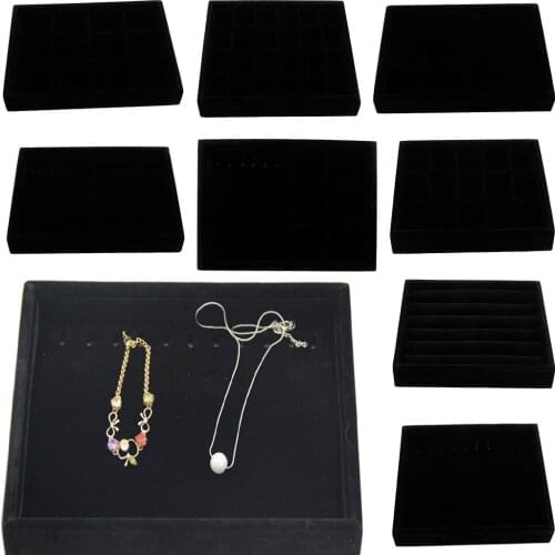 Luxury Portable Black Velvet Jewellery Earrings Ring Showcase Display Organizer Tray Storage