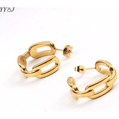 Link chain gold hoop earring for women stainless steel minimalist dainty circle open ended earring fashion jewelry 2021