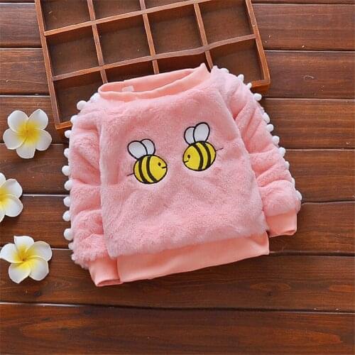 ExactlyFZ 2018 Winter baby girl Cartoon bee sweaters Toddler Girl Long Sleeve Casual Thicken Plus velvet warm Clothing