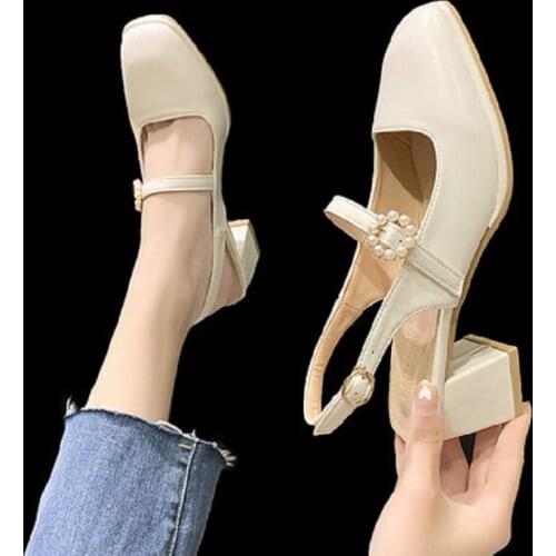 Retro Square Toe Temperament High Heel Womens Shoes Spring And Summer New Fashion All-Match Baotou Sandals