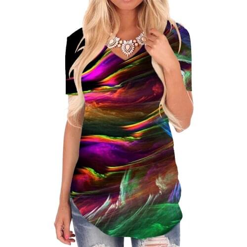 Giyu Brand Colorful T Shirt Women Rainbow T-shirts 3d Art V-neck Tshirt Psychedelic Funny T shirts Womens Clothing Summer Cool