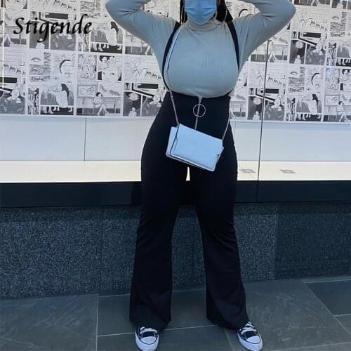 Pndodo Wide Leg High Waist Women Pants Straps Casual Elegant Flare Pants New Spring Autumn Front Zipper Suspenders Long Trouser