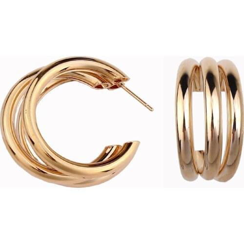 2019 Fashion C Curved Semicircle Stud Earrings For Women Gold Metal Twisted Big Circle Brincos Studs Jewelry Pendientes Bijoux