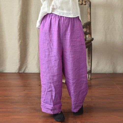 Johnature Women Linen Pants Elastic Waist Casual Wide Leg Pants 2021 Spring Summer New Solid Color Vintage Loose Long Trousers