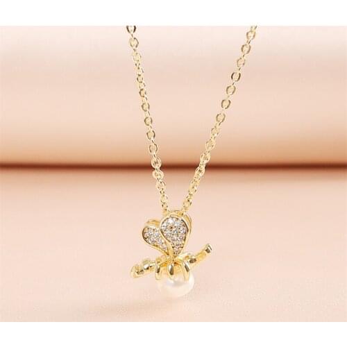 WeSparking EMO Long Chain Pendant Necklace 2021 Trend Impct White Pearl Charm Delicate Petals Design EMO For Women Copper