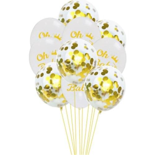 10Pcs 12inch Oh Baby Ballons Gold White Confetti Latex Balloons Baby Shower Decorations Supplies ASD069
