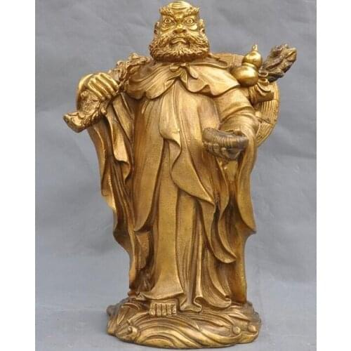 14"China Buddhism Temple Brass Arhat Gourd Damo Bodhidharma Dharma Buddha Statue