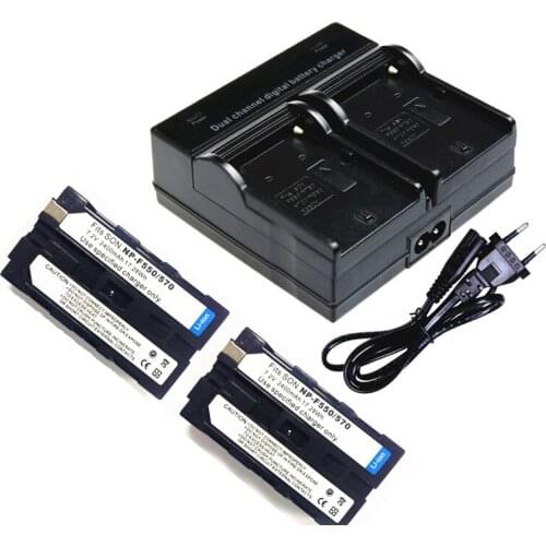 2Pcs 2200mAh NP-F550 NP-F530 NP-F570 NP F550 F570 Batteries + Dual Charger for Sony CCD-SC55 CCD-TRV81 DCR-TRV210 MVC-FD81