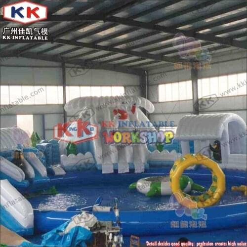 2019 New! Awesome Snow Themed Aquapark Inflatable Water Slide Pool Park For All Ages