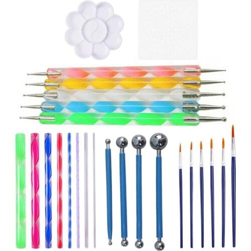 25PCS Mandala Painting Dotting Tools with Dotting Rods Ball Stylus Pen Stencil Paint Tray Brushes for Canva Rock Fabric Wall Art