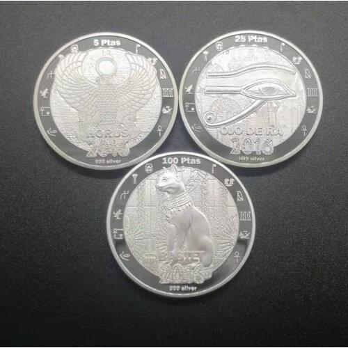 3pcs/lot 2016 Egyptian Mythology Cat Eye Eagle God Bastet Coin with Silver Plated Commemorative Coins Home Decor