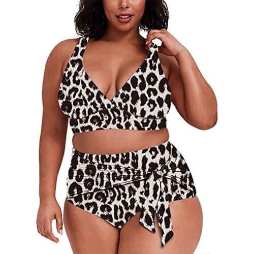 4xl Plus Size Swimwear Women Swimsuit High Waist Leopard Printing Split Swimsuit Biquini Summer Beachsuitкупальники Женские 2021