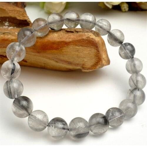9.5mm Genuine Natural Needle Hair Rutilated Quartz Crystal Stretch Charm Fashion Jewelry Women Ladies Round Bead Bracelet