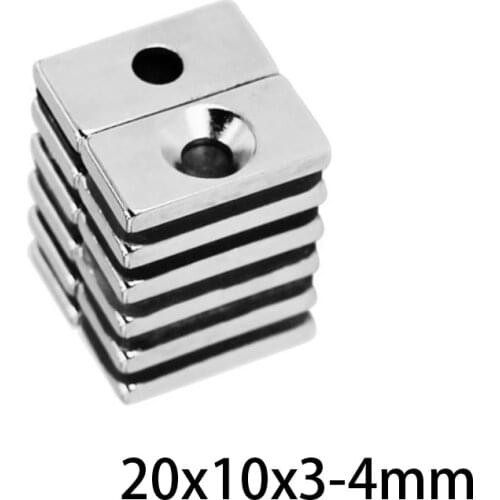 5~100PCS 20x10x3-4 Block Powerful Magnet 4mm hole Bulk Sheet Magnet 20x10x3mm-4mm Strong Permanent NdFeB Magnets 20*10*3-4 mm