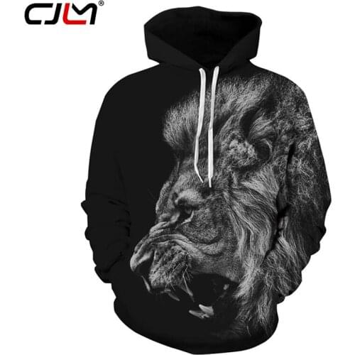 CJLM 3D Black Hooded Sweatshirt Men 2017 Cool Animal Lion Printed Hoodies Autumn Harajuku Jacket Hip Hop Hipster Casual Sweats
