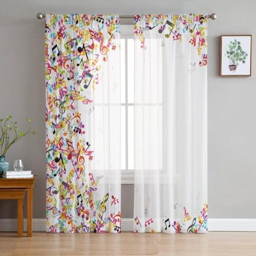 Colorful Musical Notes Music Symbol Tulle Window Curtain for Living Room Modern Sheer Curtain for Bedroom Kitchen Drapes Custom