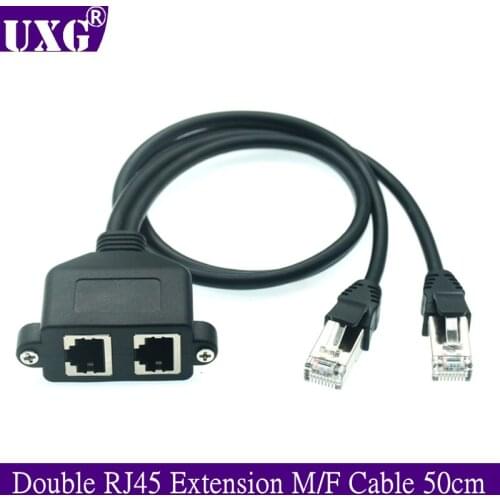 Double RJ45 Extension Cable RJ45 Male to Female Screw Panel Mount Ethernet LAN Network Extension cate5/6 Cables 50cm